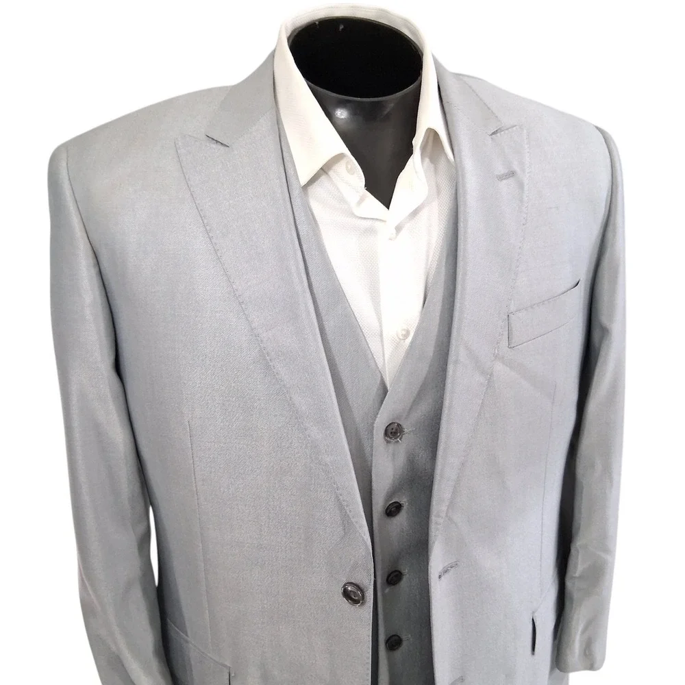 Tiglio Luxe 3 Piece Suit Men 42R Light Gray Silk Wool Luxury Tufo Suit & Vest